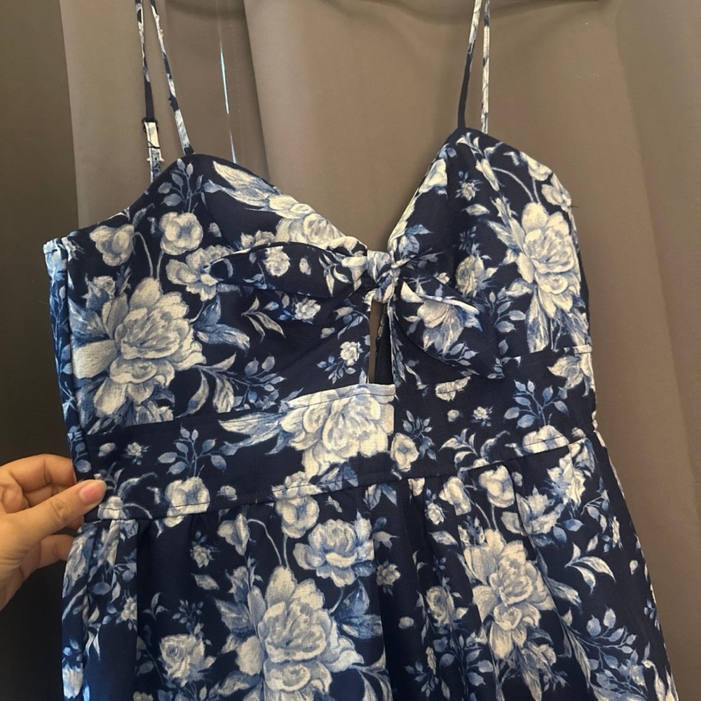 Blue Floral Print Summer Dress